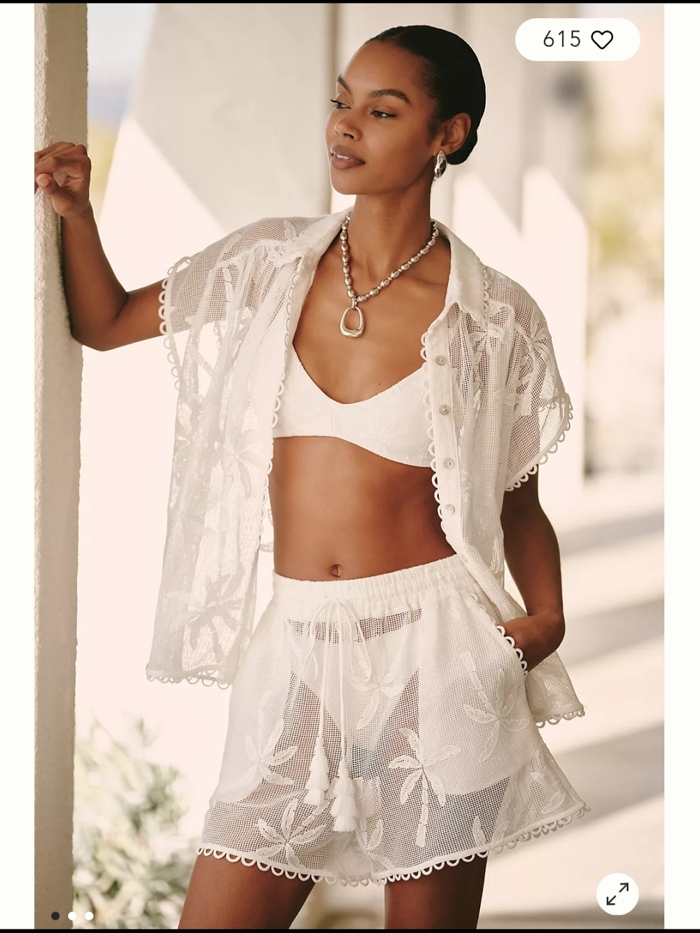 Farm Rio White Palm Tree Embroidered Drawstring Shorts
